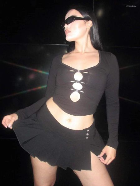 

skirts women y2k low rist dropped waist micromini pleated remini skort skirt (with inbuilt internal shorts), Black