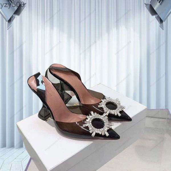

amina muaddi luxury designer sandals new clear begum glass pvc crystal transparent slingback sandal heel pumps 100mm black crystal-embellish