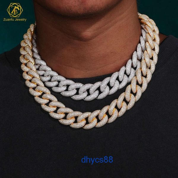 

18k gold plated 925 sterling silver pass test vvs moissanite diamond iced out 14mm 4 rows 20mm 5 cuban link chain necklace