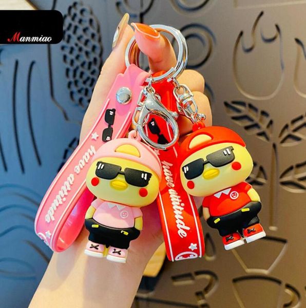 

fashion cartoon keychains key chain buckles men women lovers bags purse car keychain pvc web duckling pendant accessories classic 2188256, Silver