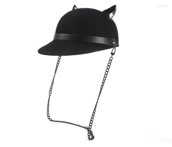 

ball caps wool black women baseball hat with punk chain lady devil horns cute cat ear animal bowler visor cap4259258, Blue;gray
