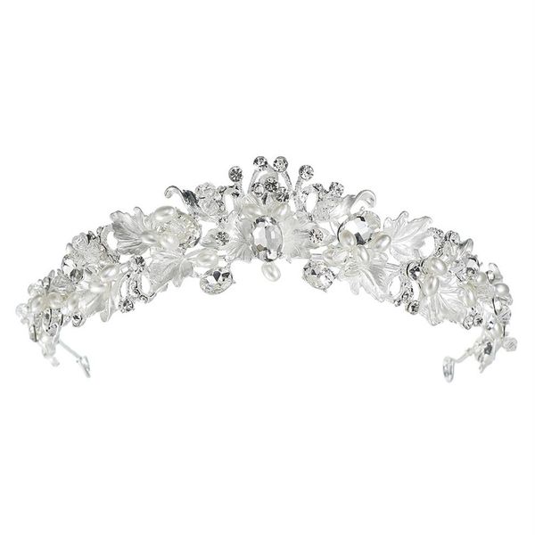 

handmade crystal wedding hair accessories rhinestone tiara bridal headband crowns headpiece clear pearls for evening party212n, Silver