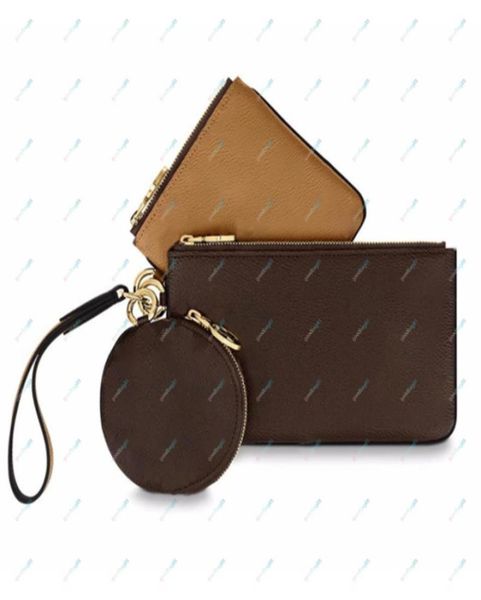

trio pouch designer coin purses luxurys threepiece zipper wallet classic canvas pattern leather clutch 195x115x3cm5766250, Red;black