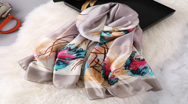 

women039s scarf fashion lady silk scarves floral print wraps and shawls pashmina foulard femme brand oblong bandanas new sjaal 4040398, Blue;gray