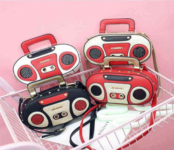 

vintage radio women handbags designer chic shoulder bags luxury pu leather rock female crossbody messenger bag personality purse h1665861