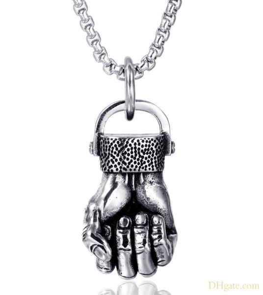 

punk rock style stainless steel power fist pendant necklacehip hop jewelry for men2404524, Silver