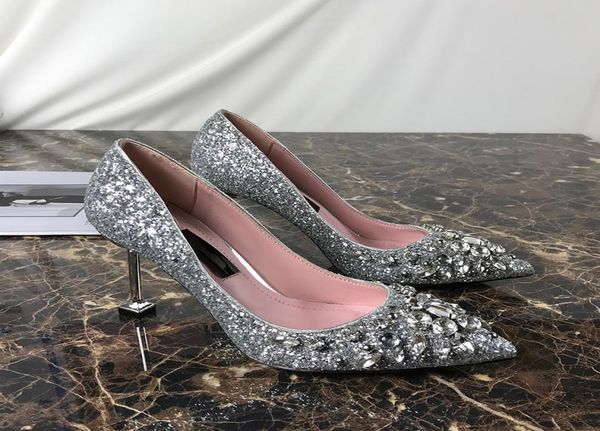 

brand shoes highheeled ship material sequins silver with diamond sheepskin shoes or set of wedding shoes us592815890, Black