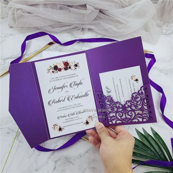 

greeting cards 20pcslot elegant pearl paper wedding invitations with blank inner page flower pattern laser cut invite cardgreeting zz, Black