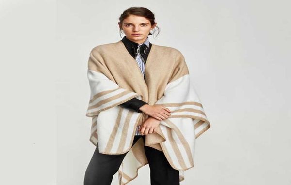 

expert camel white stripe vent shawl transverse bar acrylic fibres scarf shawl dual purpose shawl cloak8118200, Blue;gray