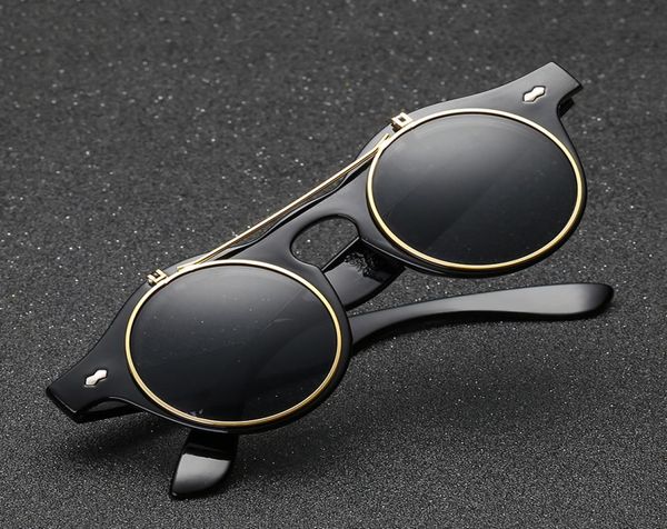 

retro steampunk sunglasses men women classic double flip round sun glasses female steam punk eyeglasses circular eyewear6052987, White;black