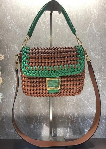 

patwork woven women baguette bags genuine leather f letter crossbody bag detachable handle shoulder strap bags megnetic buckle wal3407597