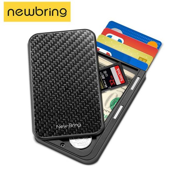 

newbring card holder men purse carbon fiber minimalist rfid wallet for credit cards bank business id card holder case lj2009146042680, Brown;gray