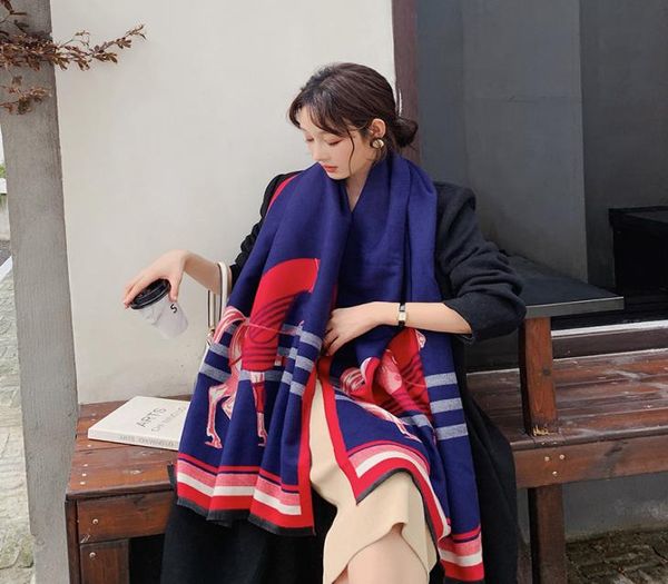 

2019 autumn winter square wool scarf women cashmere scarves wide lattices long shawl wrap blanket woman designer warm tippet8153527, Blue;gray