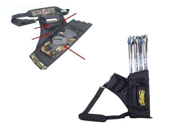 

four tubes back shoulder camo black canvas archery bow arrow case pot sac holder package belt quiver strap bag outdoor hunting pou5725631