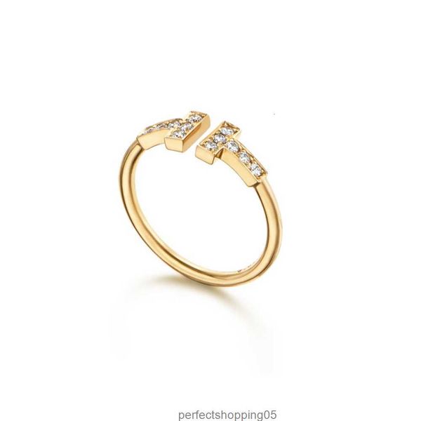 

luxury brand tiff t open ring 18k gold plated wire for women mens wedding rings simple fashion with month-of-pearl diamond valentine day gif, Silver
