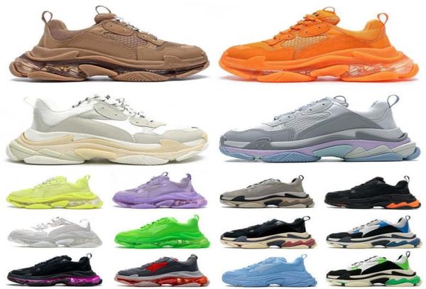 

paris 17fw triple s clear sole sneakers walking mens women casual shoes all white black pink green gret rainbow sports outdoor old1722936