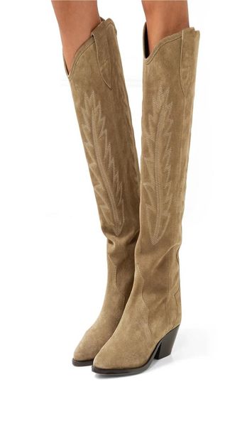 

black suede embroidered knee high boots women pointed toe spike heel autumn winter long boots leather handmade knee knight1217755