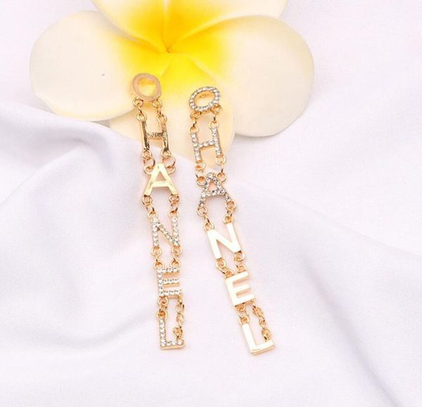 

simple 18k gold plated luxury brand designers letters stud clip chain geometric famous women tassel crystal rhinestone pearl earri9715062, Silver