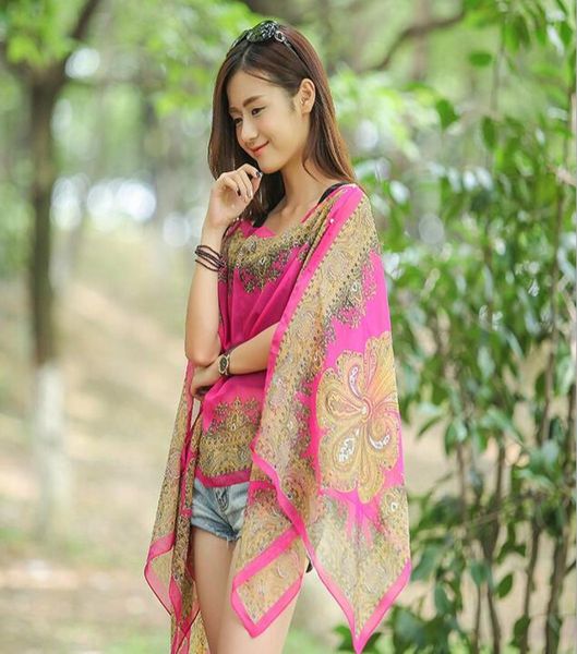 

womens paisley print chiffon beachwear poncho bikini cover up poncho sarong scarfs beach sarongs unique with gift bag4357062, Blue;gray