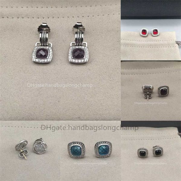 

luxury agate earrings cable designer 18k diamond clear square purple 925 sterling silver feminine fashion gemstone beautiful jewelry gift 7d, Golden;silver