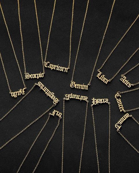 

whole personalized letter zodiac necklace constellation necklaces custom stainless steel old english necklace birthday jewelry9933649, Silver