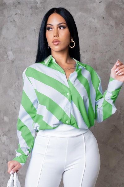 

women's blouses 2023 winter leisure stripe long sleeve shirts600, White