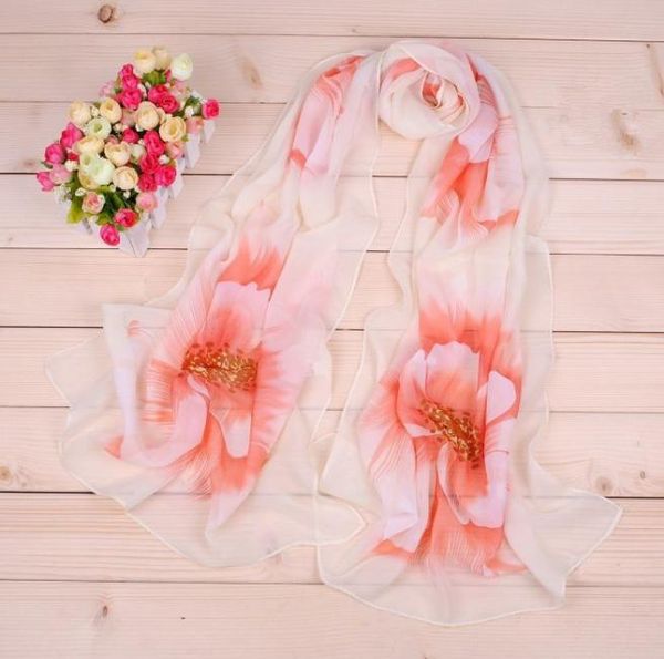 

50160cm chiffon scarf big flowers underbrush long scarfs for women polyester silk brand designer hijab wraps scarves5536829, Blue;gray