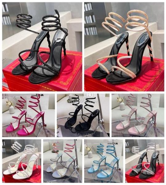 

sandals 2022 margot jewel sandals snake twining elegant sandal 10cm stiletto high heel rene caovilla crystal gold rhinestone dress8346341, Black