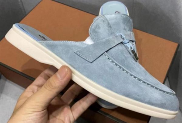 

2022s summer charms embellished walk suede slippers luxe lounge mules shoes genuine leather casual slipon flats for wo3601085, Black