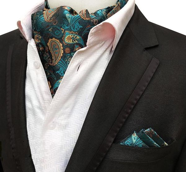 

men luxury silk ascot tie set man cravat ties handkerchief sets floral paisley dots pocket square necktie for wedding party6633430, Blue;purple