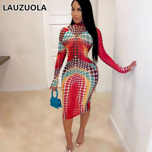 

urban dresses casual gradient polka dot print bodycon mid dress autumn winter streetwear women long sleeve turtleneck dresses outfit y2k 230, White;black