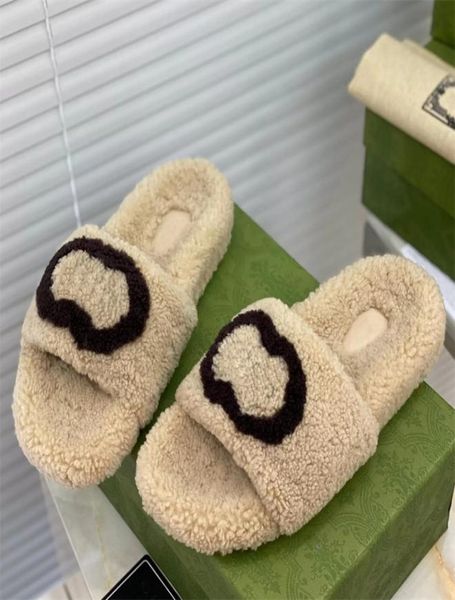 

ladies woolen sheepskin winter slipper fur one piece lamb wool warm and comfortable fashion wear resistant rubber flat slippers 356293378, Black