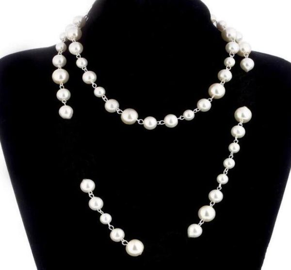 

elegant black white pearl necklaces 4 colors lady long sweater chain women diamonds pendants necklace paris designer jewellery acc6730981, Silver