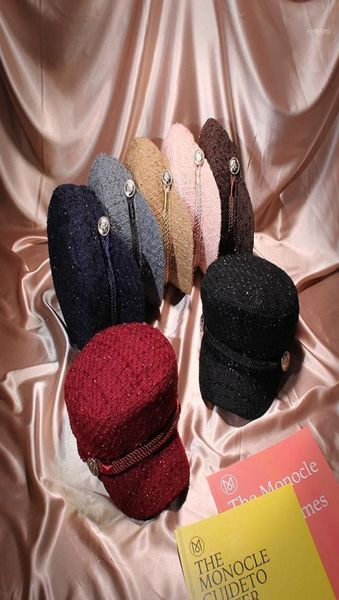 

sboy hats caps women spring fashion vintage tweed gold thread hat female visor octagonal baker boy hat12716148, Blue;gray