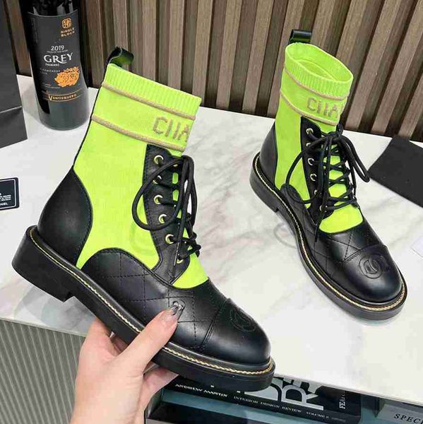 

designer boots women's rhombus boots leather knitted boots ankle boots martin boots platform lace up boots flat boots size 35-40 03, Black
