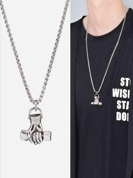 

2021 new fist dumbbell pendant hip hop men039s necklace women039s sweater chain temperament jewelry student domineering fash8834465, Silver