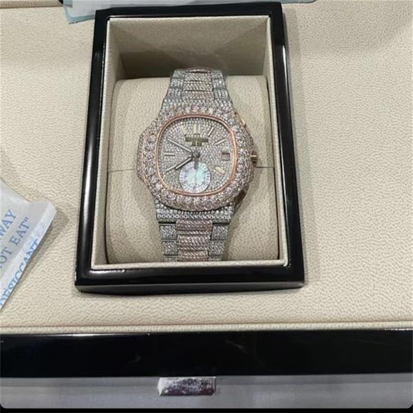 

luxury mens watches moissanite mosang stone diamond watch movement watches for men montre de luxe wristwatch mechanical automa320d, Slivery;brown