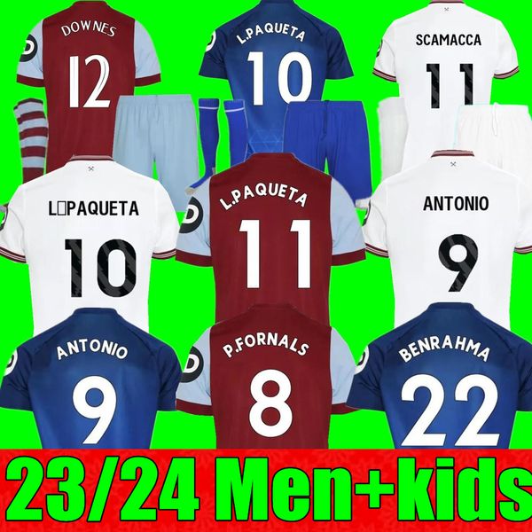 

2023 2024 west hams soccer jerseys 23 24 anderson united rice bowen antonio p.fornals football shirt noble fornals dawson men kids kits sock, Black;yellow