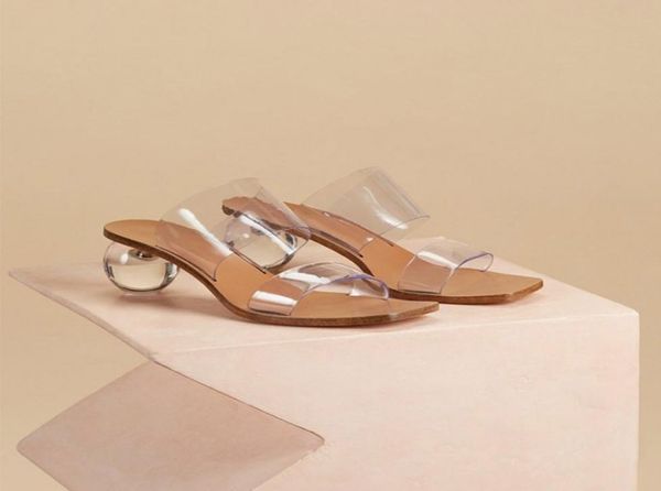 

2020 new women slipper summer crystal heel women beach slippers transparent pvc sandals square toe slides size 41 42 438896274, Black