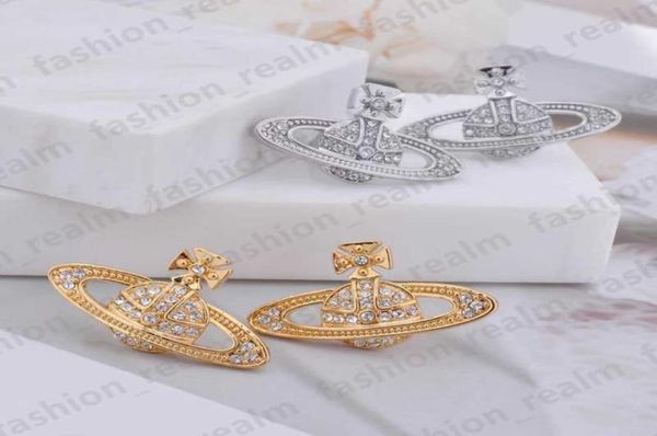 

stud pin saturn earrings women designer jewelry earring with diamond copper gold plated for wedding gifts2071366, Golden;silver