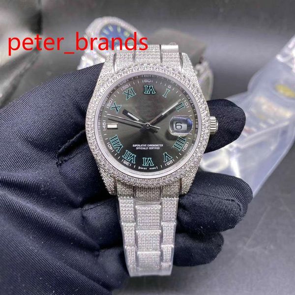 

new arrived iced out stainless steel 39mm shiny case grey face automatic smooth sweeping hands diamonds everythere in buckle watch210q, Slivery;brown