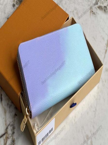 

zippy wallet m81340 spring in the city collection double card slot sky blue pink gradient monograms print leather purse women luxu7573077, Red;black