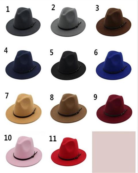 

30pcs vintage women elegant solid felt fedora hat band wide flat brim jazz hats stylish trilby panama caps r1211431775, Blue;gray