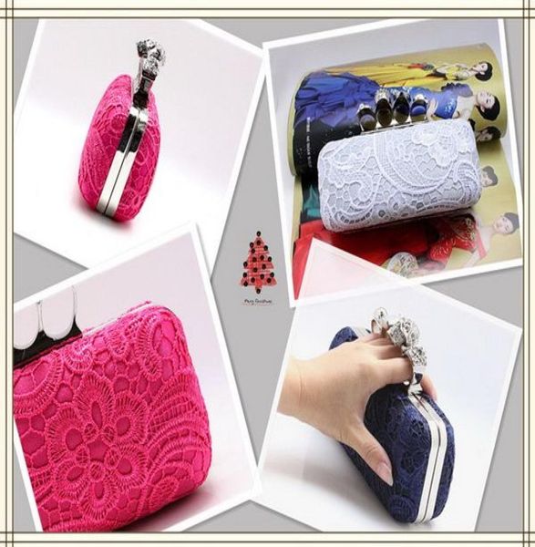 

type3 ladies lace skull clutch knuckle rings four fingers handbag evening purse wedding bag 9 colors for choose 03918b1942334