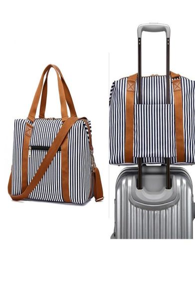 

navy stripe large size canvas duffel bags women men travel luggage6447499