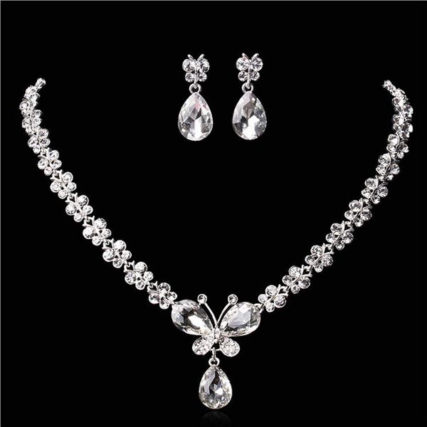 

wedding jewelry shining new 2 sets rhinestone bridal jewelery accessories crystals necklace and earrings for prom pageant pa283j, White