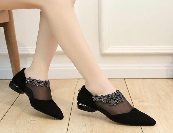 

women039s casual shoes lace pointed thick heel rhinestone breathable sandals embroidered fitness9531467, Black