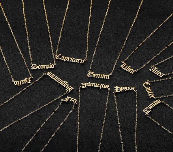 

whole personalized letter zodiac necklace constellation necklaces custom stainless steel old english necklace birthday jewelry8165437, Silver