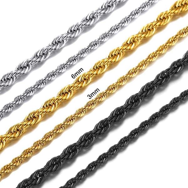 

chainshouse men women chain cuban necklace3mm4mm6mm9mm13mmwides tain lesssteel blackmetal1 8kgoldpla tedt wisted ropespi gawheatcurblinkneck, Silver
