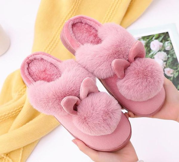 

couple slipper fashion autumn winter slippers ear home indoor warm shoes womens cute plus plush5080505, Black